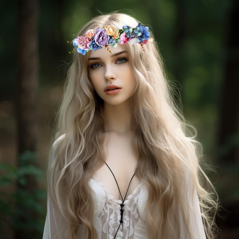 Vivivalue Vine Flower Crown Flower Garland Headband Hair Wreath Floral Headpiece Halo Boho with Ribbon Wedding Party Festival Photos - Image 2